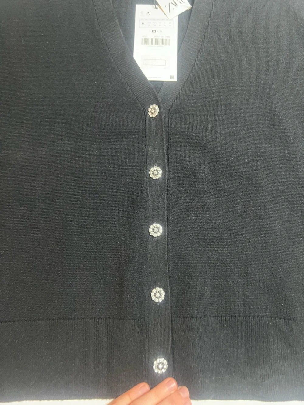ZARA Black V-Neck Cardigan with Decorative Buttons - Picture 12 of 16
